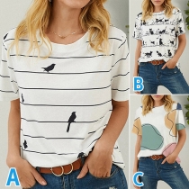 Casual Style Short Sleeve Round Neck Loose Printed T-shirt