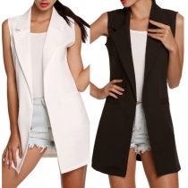OL Style Sleeveless Notched Lapel Solid Color Vest