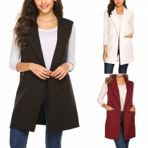 OL Style Sleeveless Notched Lapel Solid Color Vest