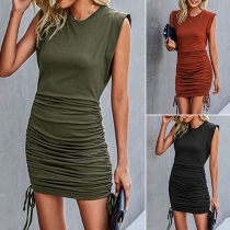 Fashion Solid Color Sleeveless Side-drawstring Slim Fit Dress
