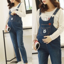 Casual Style High Waist Relaxed-fit Denim Overalls for Pregnant Woman