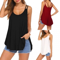 Sexy Backless U-neck Solid Color Loose Sling Top