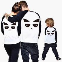 Cute Panda Pattern Long Sleeve Round Neck Parent-child T-shirt