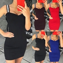 Sexy Backless Square Collar Solid Color Slim Fit Sling Dress