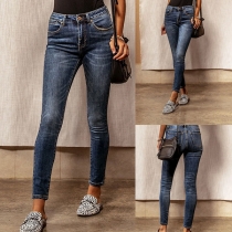 Fashion Middle Waist Slim Fit Jeans