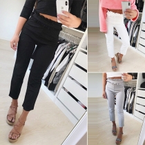 Fashion Ruffle High Waist Solid Color Slim Fit Pants