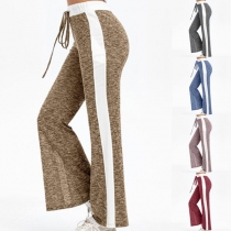 Casual Style Contrast Color Drawstring High Waist Pants