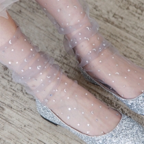 Fashion Sequin Spliced Gauze Socks   2pair/Set