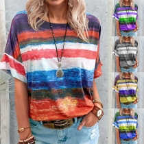Fashion Short Sleeve Round Neck Tie-dye Printed Loose T-shirt