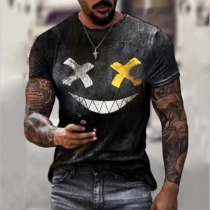 Cute Smiling Face Pattern Short Sleeve Round Neck Man's T-shirt