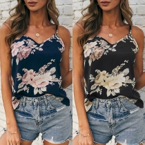 Sexy Backless V-neck Printed Sling Top