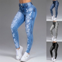Fashion High Waist Slim Fit Ripped Skinny Jeans