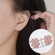 Sweet Style Rhinestone Inlaid Four Leaf Clover Shaped Stud Earrings