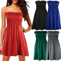 Sexy Strapless High Waist Solid Color Party Dress