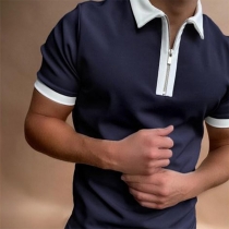 Fashion Contrast Color Short Sleeve POLO Collar Man's T-shirt