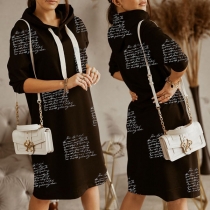 Casual Style Long Sleeve Hooded Sweatshirt Sweatshirt Dress