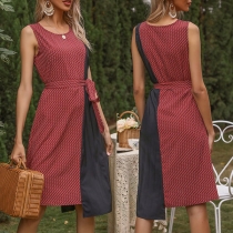 Fashion Contrast Color Sleeveless Round Neck Irregular Hem Printed Dress