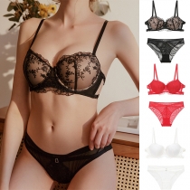 Sexy Solid Color Push-up Lace Bra Underwear Set