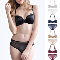 Sexy Low-waist Solid Color Lace Spliced Seamless Bra Set
