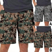 Casual Style Side-pocket Camouflage Printed Man's Knee-length Shorts