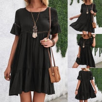 Simple Style Short Sleeve Round Neck Ruffle Hem Solid Color Loose Dress
