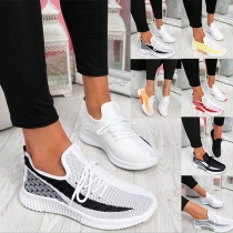Sports Style Contrast Color Flat Heel Round Toe Lace-up Sneakers