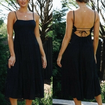 Sexy Backless High Waist Solid Color Sling Dress