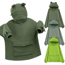 Cute Style Frog-shape Long Sleeve Hooded Front-pocket Sweatshirt