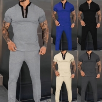 Fashion Solid Color Short Sleeve POLO Collar Man's T-shirt + Pants Two-piece Set