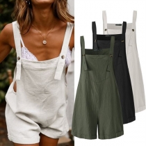 Casual Style High Waist Relaxed-fit Overalls Shorts