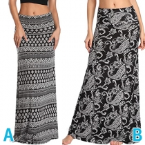 Bohemian Style High Waist Printed Maxi Skirt