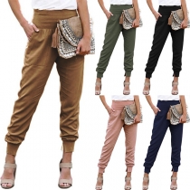 Retro Style High Waist Solid Color Loose Casual Pants