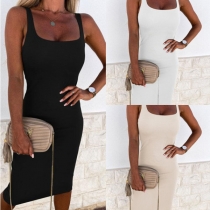 Simple Style Sleeveless U-neck Solid Color Slim Fit Tank Dress