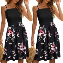 Sexy Backless Printed Spliced Hem High Waist Sling Dress