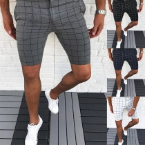 Fashion Middle Waist Slim Fit Man's Knee-length Plaid Shorts