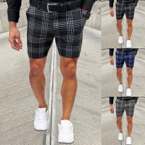 Fashion Middle Waist Slim Fit Man's Plaid Shorts