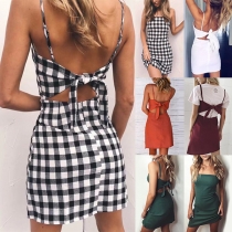 Sexy Bow-knot Backless Solid Color Slim Fit Sling Dress