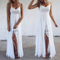 Sexy Backless V-neck High Waist Slim Fit Lace Spliced Sling Dress