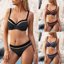 Sexy Backless Low-waist Dots Printed Push-up Bikini Set