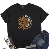 Casual Style Short Sleeve Round Neck Sunflower Printed T-shirt
