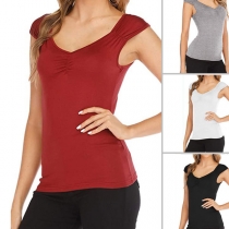 Simple Style Sleeveless V-neck Solid Color Slim Fit T-shirt