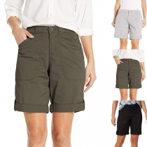 Simple Style High Waist Solid Color Casual Shorts
