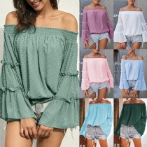 Sexy Off-shoulder Boat Neck Trumpet Sleeve Chiffon Top