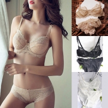 Sexy Solid Color Ultra-thin Breathable Lace Underwear Bra Set