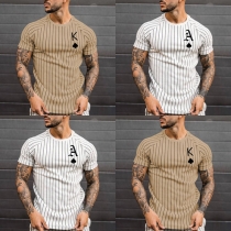 Casual Style Short Sleeve Round Neck Striped Printed T-shirt for Man
