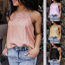 Fashion Solid Color Lace Spliced Sling Top
