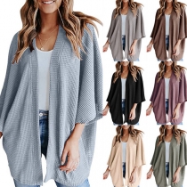 Chic Style 3/4 Sleeve Solid Color Loose Knit Cardigan