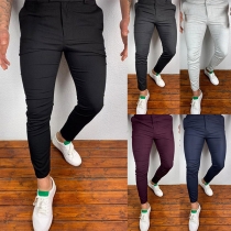 Simple Style Middle Waist Solid Color Man's Casual Pants