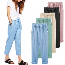 Casual Style Elastic Waist Solid Color Loose Pants