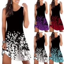 Simple Style Sleeveless Round Neck Printed Tank Dress
